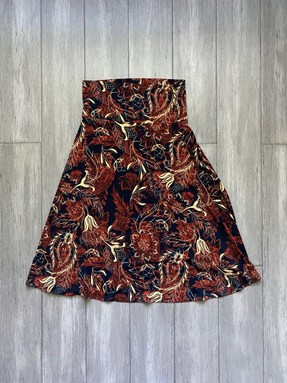 LuLaRoe Womens High-Waist Floral Orange Res Black Skirt XS